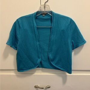 Turquoise shrug / cropped open cardigan.